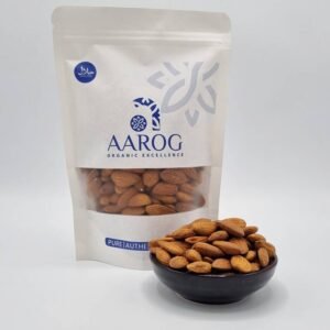 Aarog Exceptional American Almonds Badam 100g pouch showing whole, plump almonds