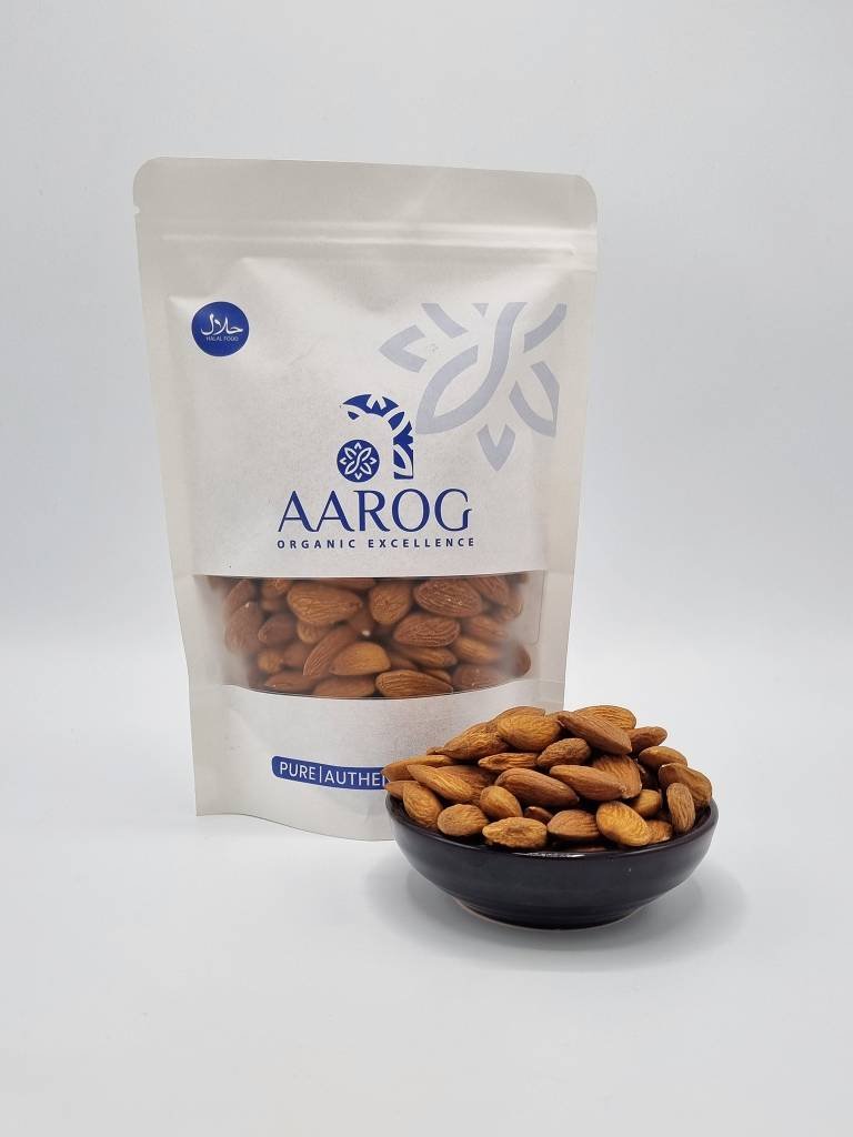 Aarog Exceptional American Almonds Badam 100g pouch showing whole, plump almonds