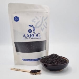 Organic Basil Seeds in a ceramic bowl with wooden spoon