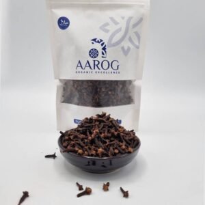 Aarog Premium Whole Cloves Long 50g pouch showing high-quality, plump Lal Pari cloves