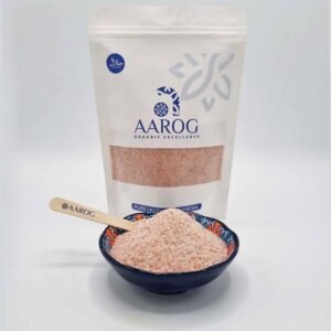 Aarog Pristine Himalayan Pink Salt 400g pouch showing light pink salt granules