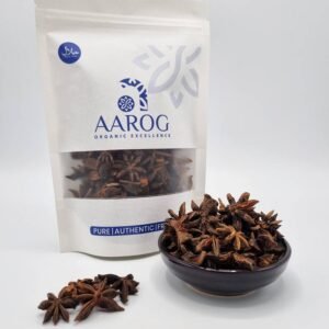 Aarog Exotic Star Anise Badyan 50g pouch showing whole, eight-pointed spice pods
