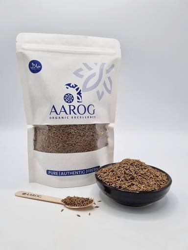 Aarog Intense White Cumin Zeera 100g pouch showing light brown, whole cumin seeds