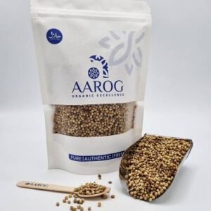 Aarog Pure Coriander Powder Dhaniya in 200g pouch next to whole coriander seeds