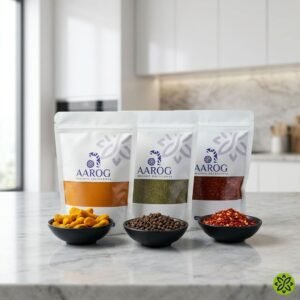 Aarog haldi laal mirch kali mirch powder pack — 3 pure spice pouches, no artificial color, COD Pakistan